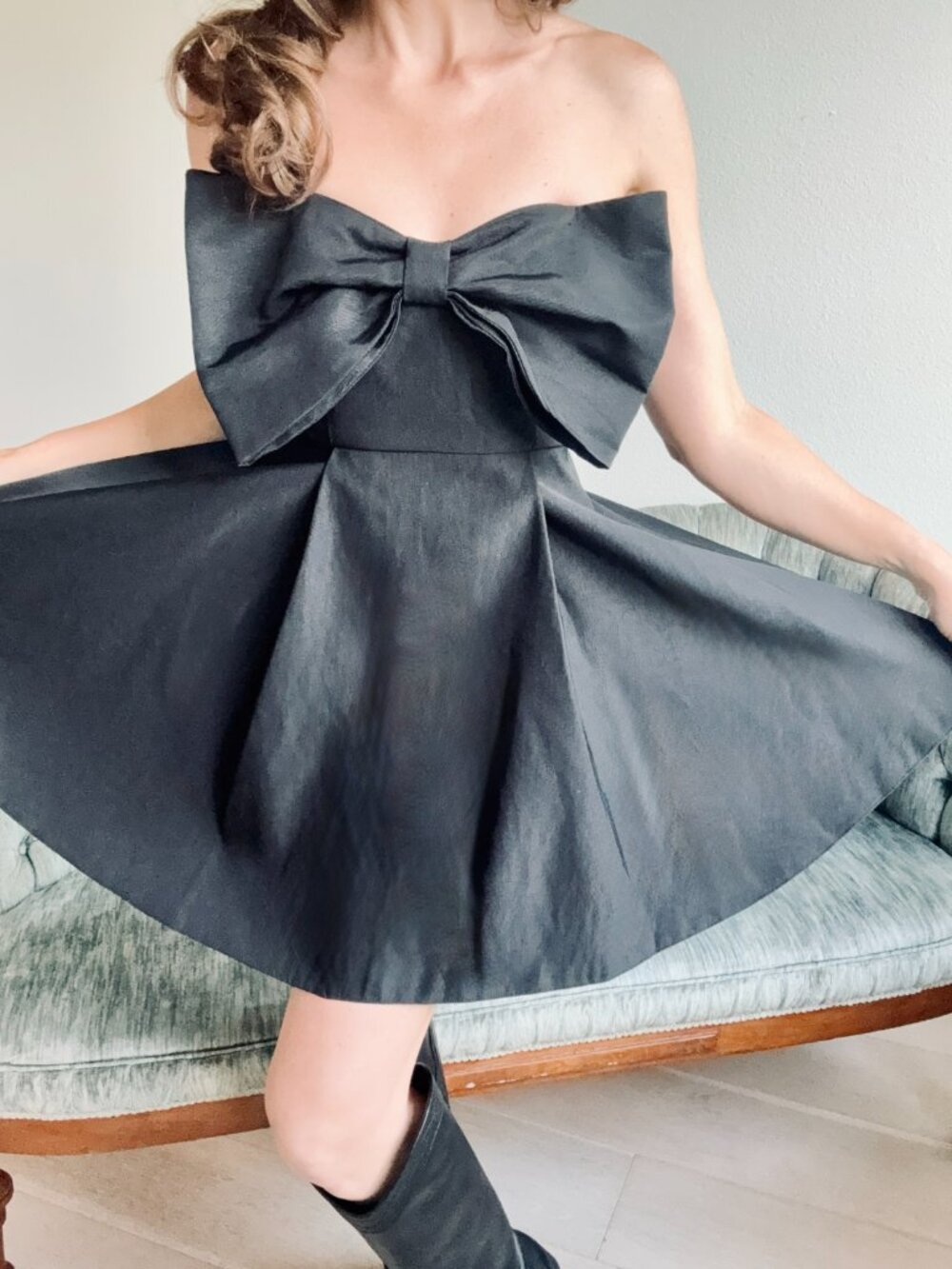 Nobody's Child Valerie Black Oversized Bow Strapless Cocktail Dress Size 2